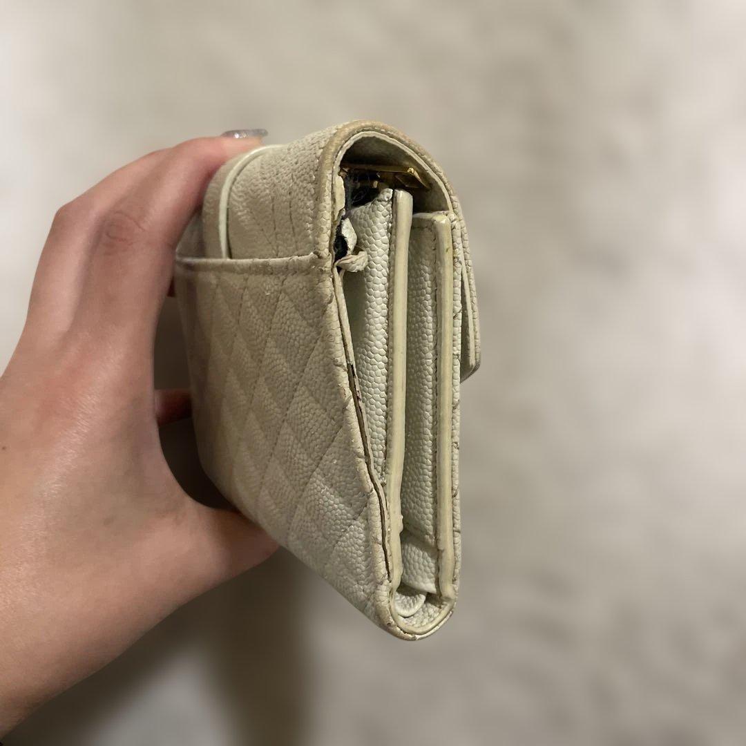 YSL アイボリー 三つ折り財布 キルティング