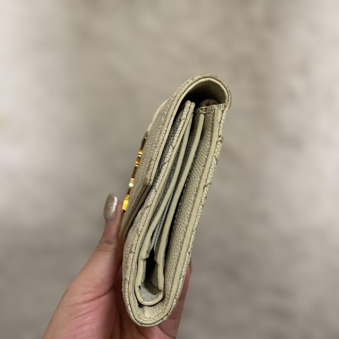 YSL アイボリー 三つ折り財布 キルティング