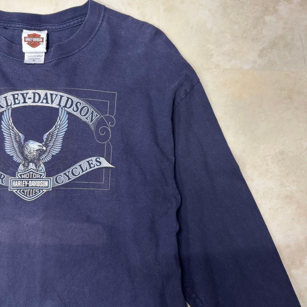 ハーレーダビッドソン ロンT hanes USA製 ネイビー XL 袖プリ