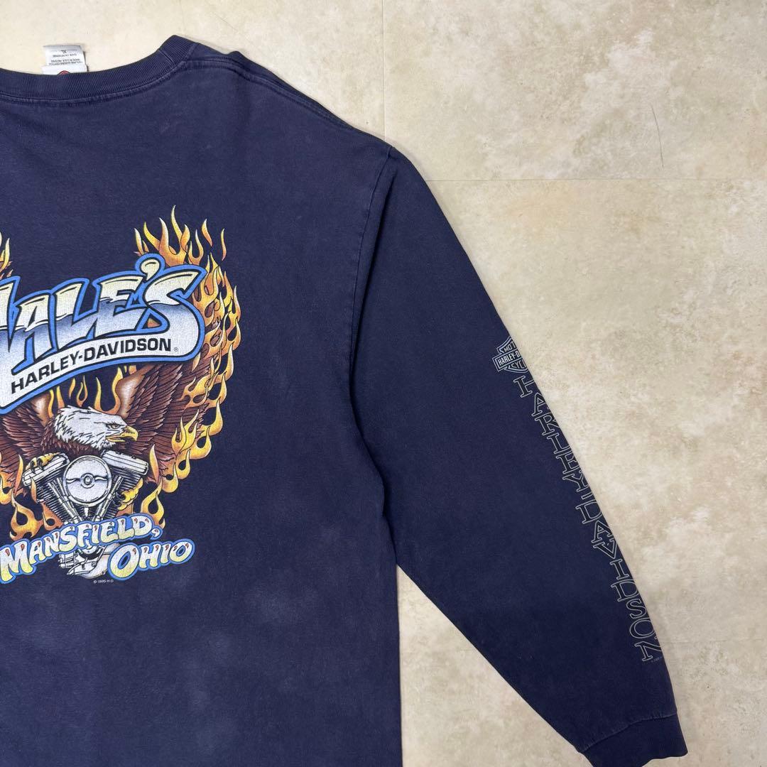ハーレーダビッドソン ロンT hanes USA製 ネイビー XL 袖プリ