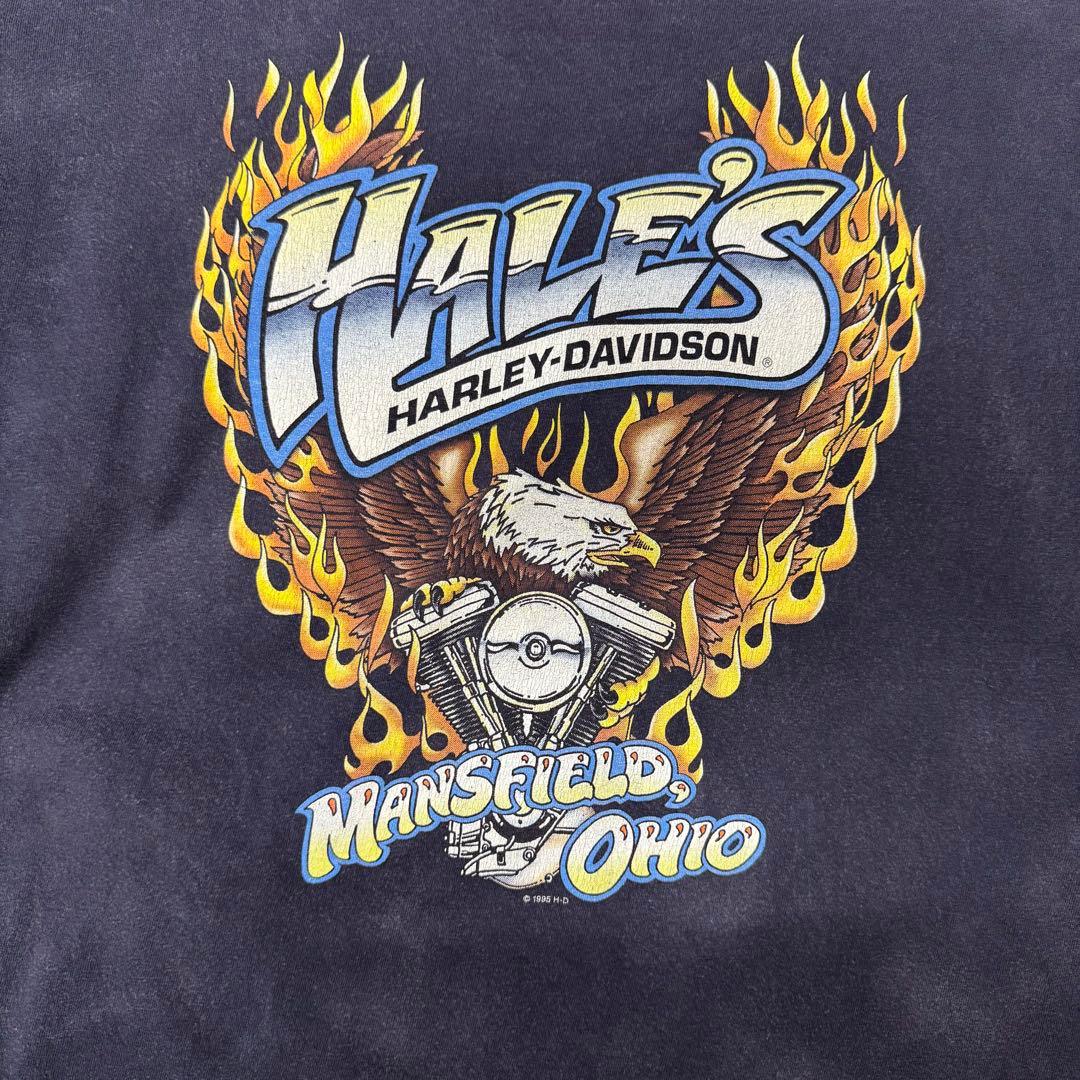 ハーレーダビッドソン ロンT hanes USA製 ネイビー XL 袖プリ