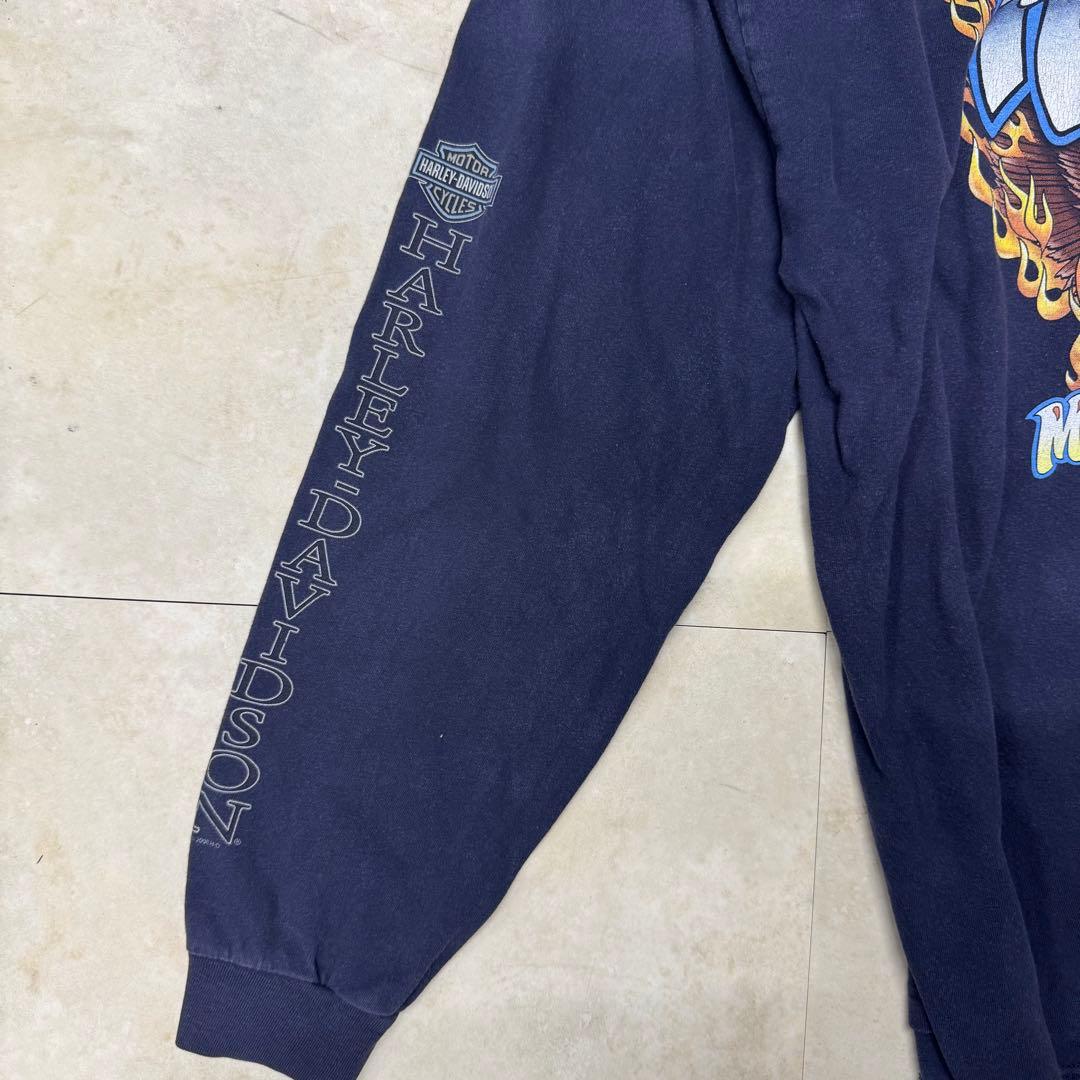 ハーレーダビッドソン ロンT hanes USA製 ネイビー XL 袖プリ