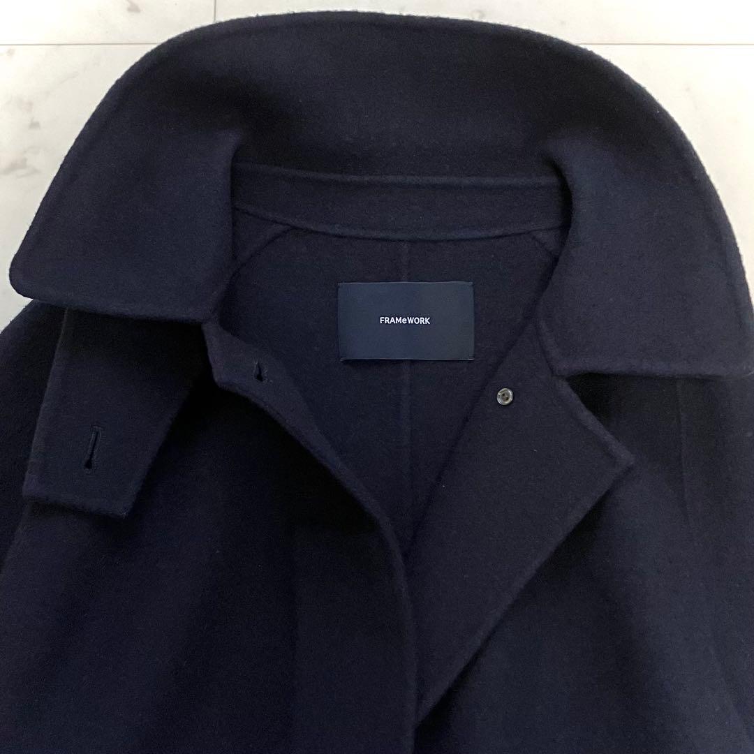 美品 フレームワーク リバーバルカラーショートコート ネイビー 36