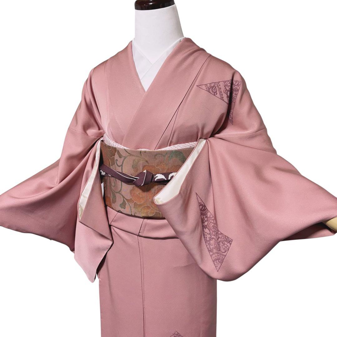 美品　袷　正絹　相良刺繍　訪問着　フルセット　4点　特選西陣更紗柄袋帯付き