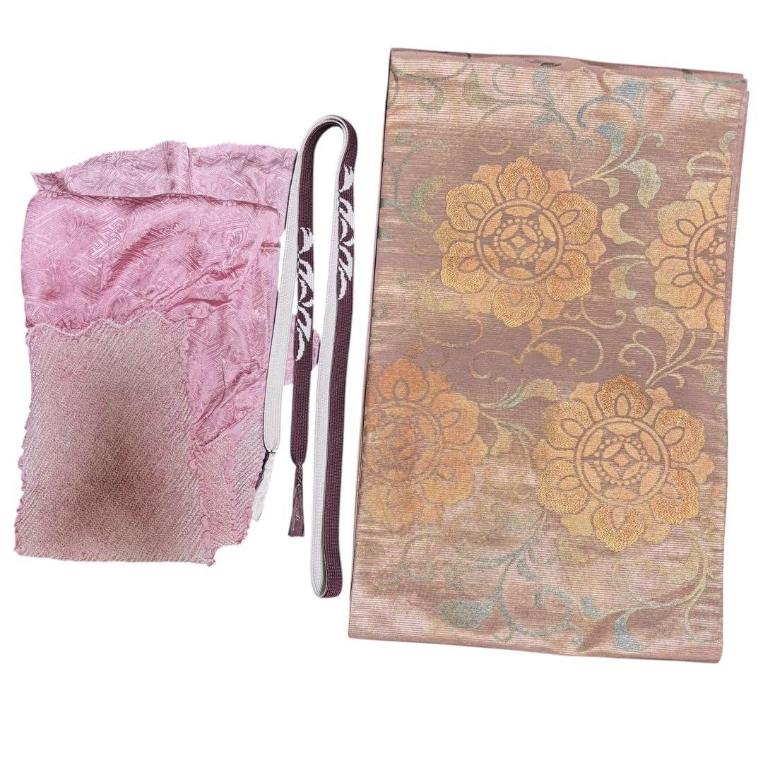 美品　袷　正絹　相良刺繍　訪問着　フルセット　4点　特選西陣更紗柄袋帯付き