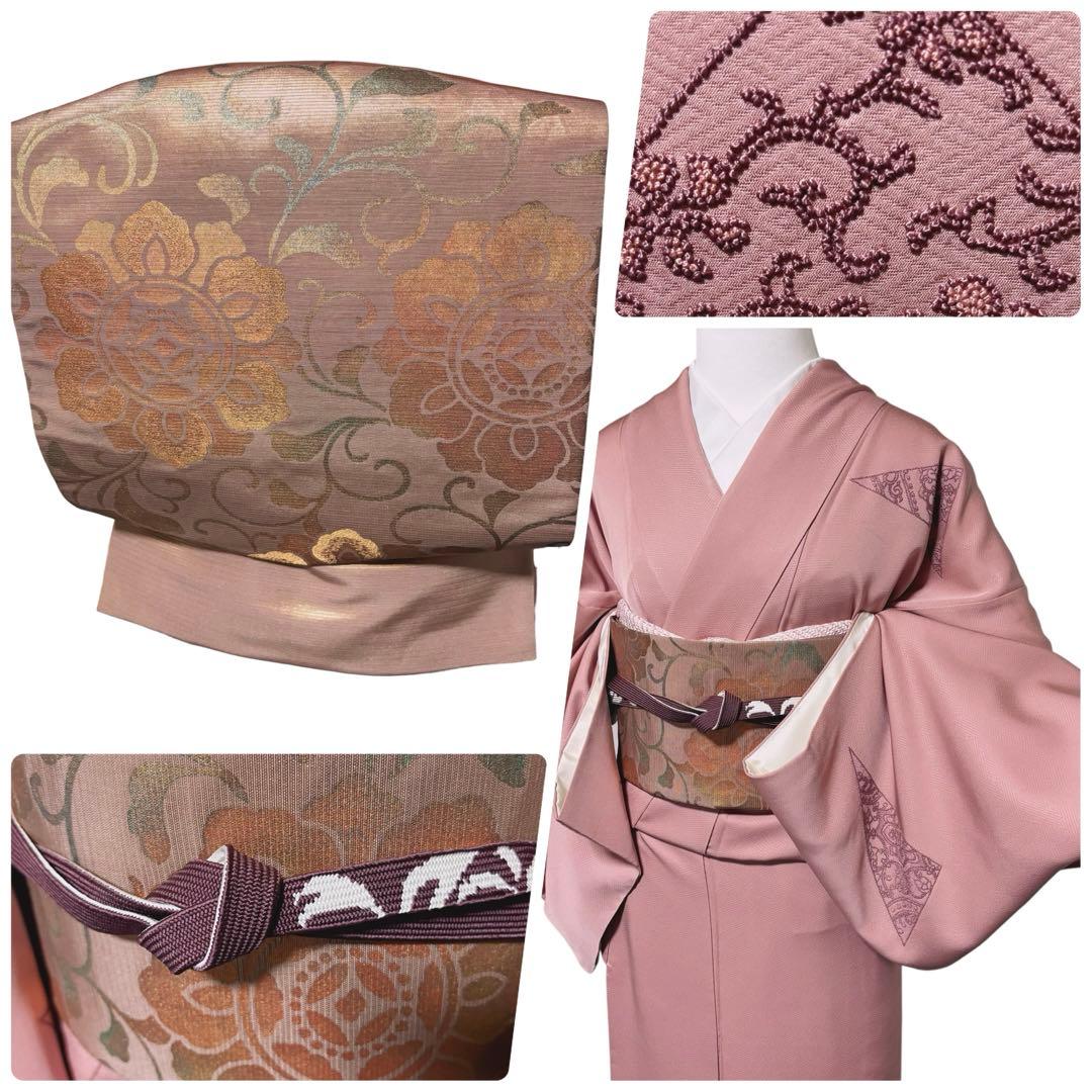 美品　袷　正絹　相良刺繍　訪問着　フルセット　4点　特選西陣更紗柄袋帯付き