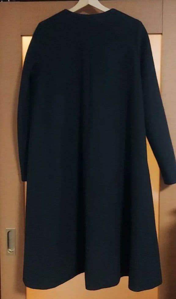 ATON ブラック ロングコート ノーカラー