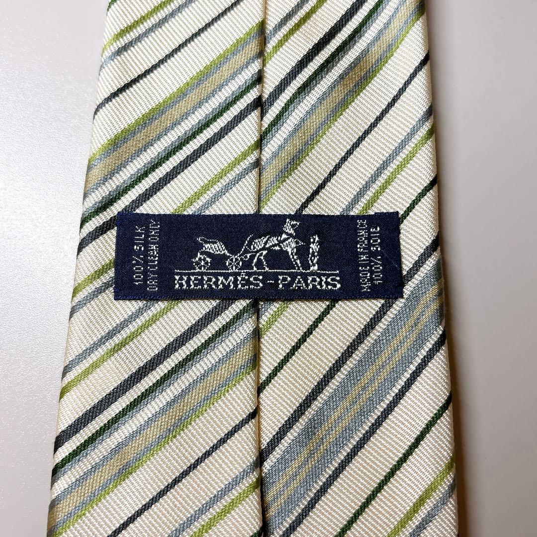 未使用 HERMES ソルド シルク ネクタイ レジメンタル 裏ファソネ
