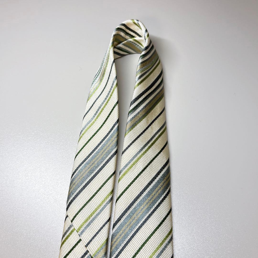 未使用 HERMES ソルド シルク ネクタイ レジメンタル 裏ファソネ