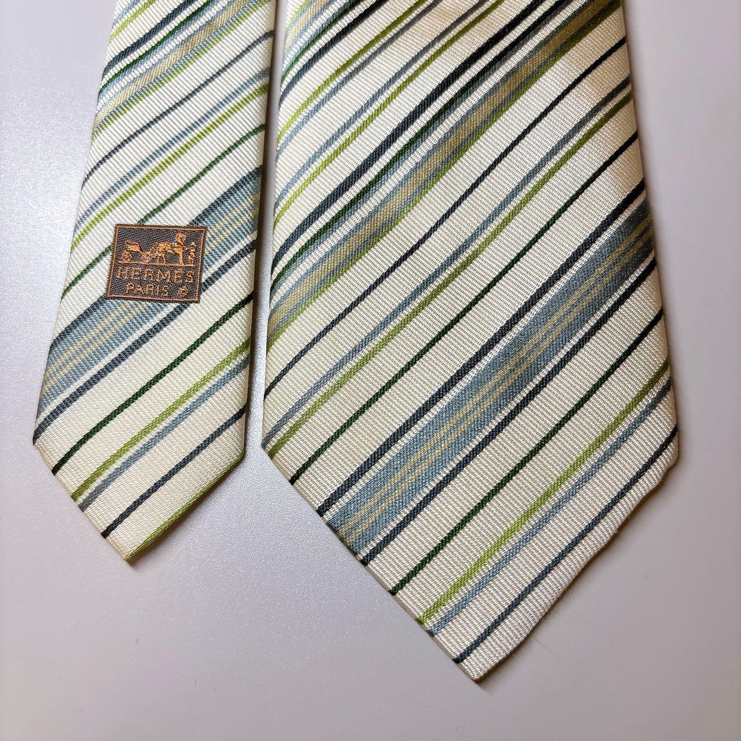 未使用 HERMES ソルド シルク ネクタイ レジメンタル 裏ファソネ