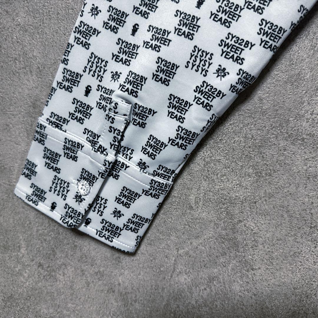 SY32 エスワイサーティートゥ 総柄 ロゴ 長袖 ポロシャツ ホワイト XL