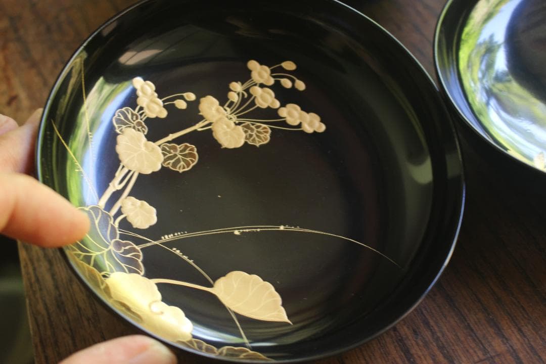 時代逸品！時代黒漆に極上草花蒔絵の映えるお椀7点（検輪島塗蒔絵椀雑煮椀煮物椀