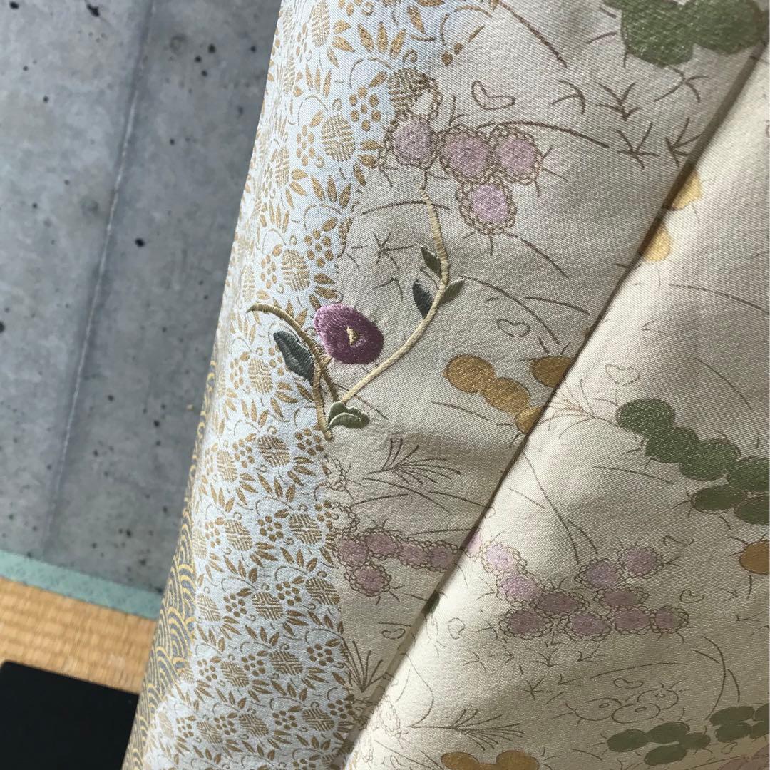 正絹　上質な訪問着　部分刺繍に金彩　袷　小さめサイズ