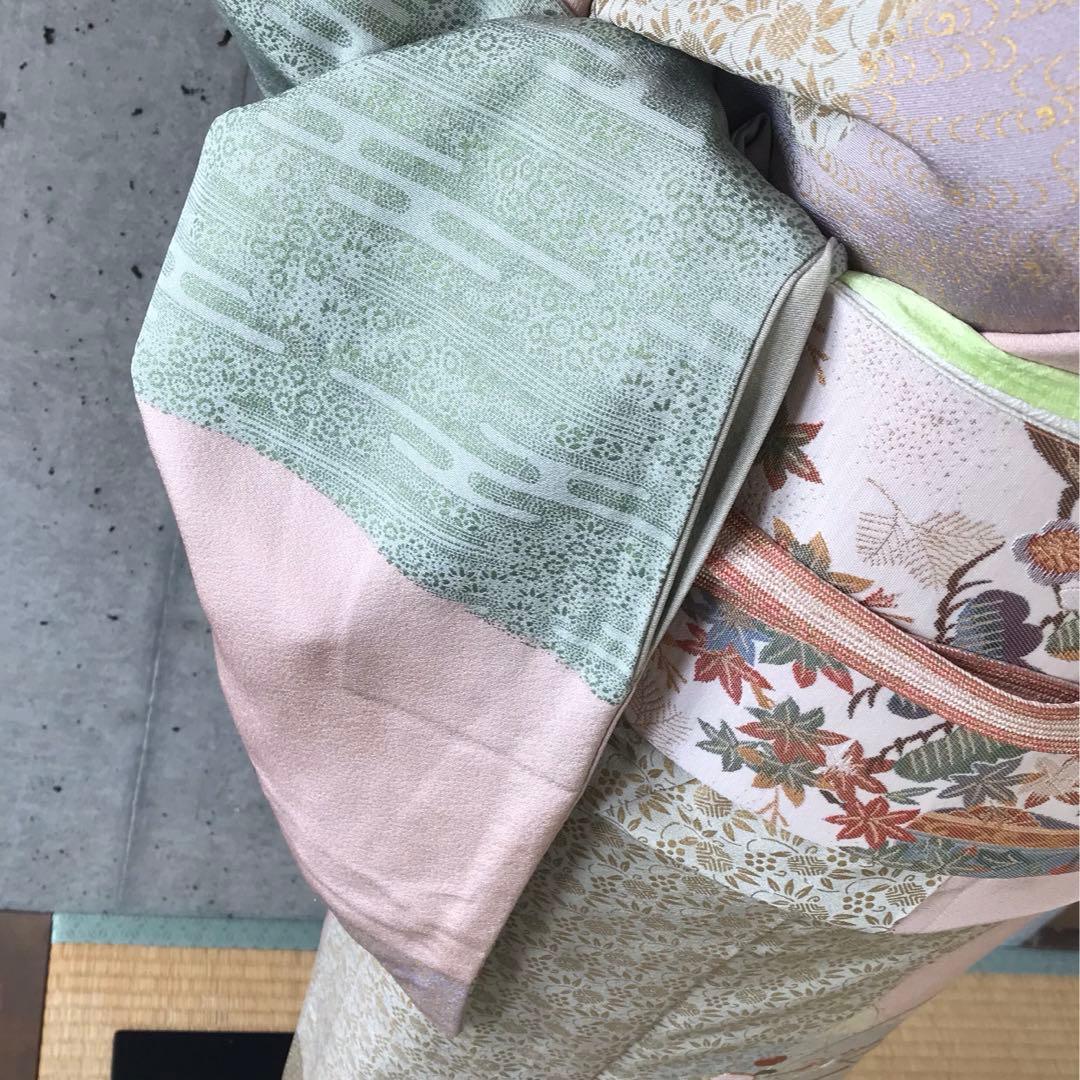 正絹　上質な訪問着　部分刺繍に金彩　袷　小さめサイズ