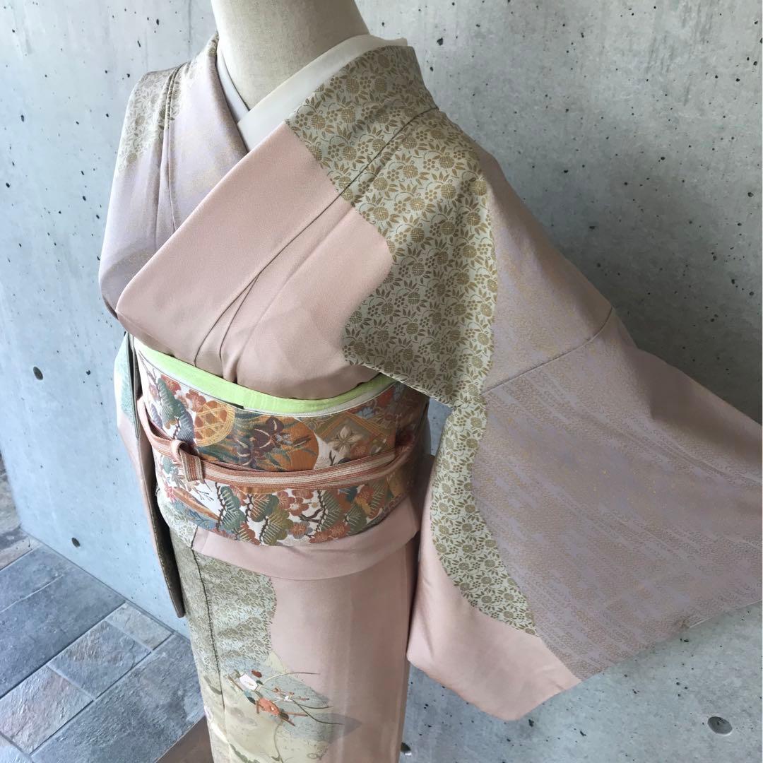 正絹　上質な訪問着　部分刺繍に金彩　袷　小さめサイズ