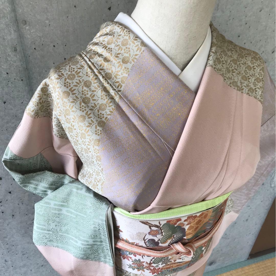 正絹　上質な訪問着　部分刺繍に金彩　袷　小さめサイズ