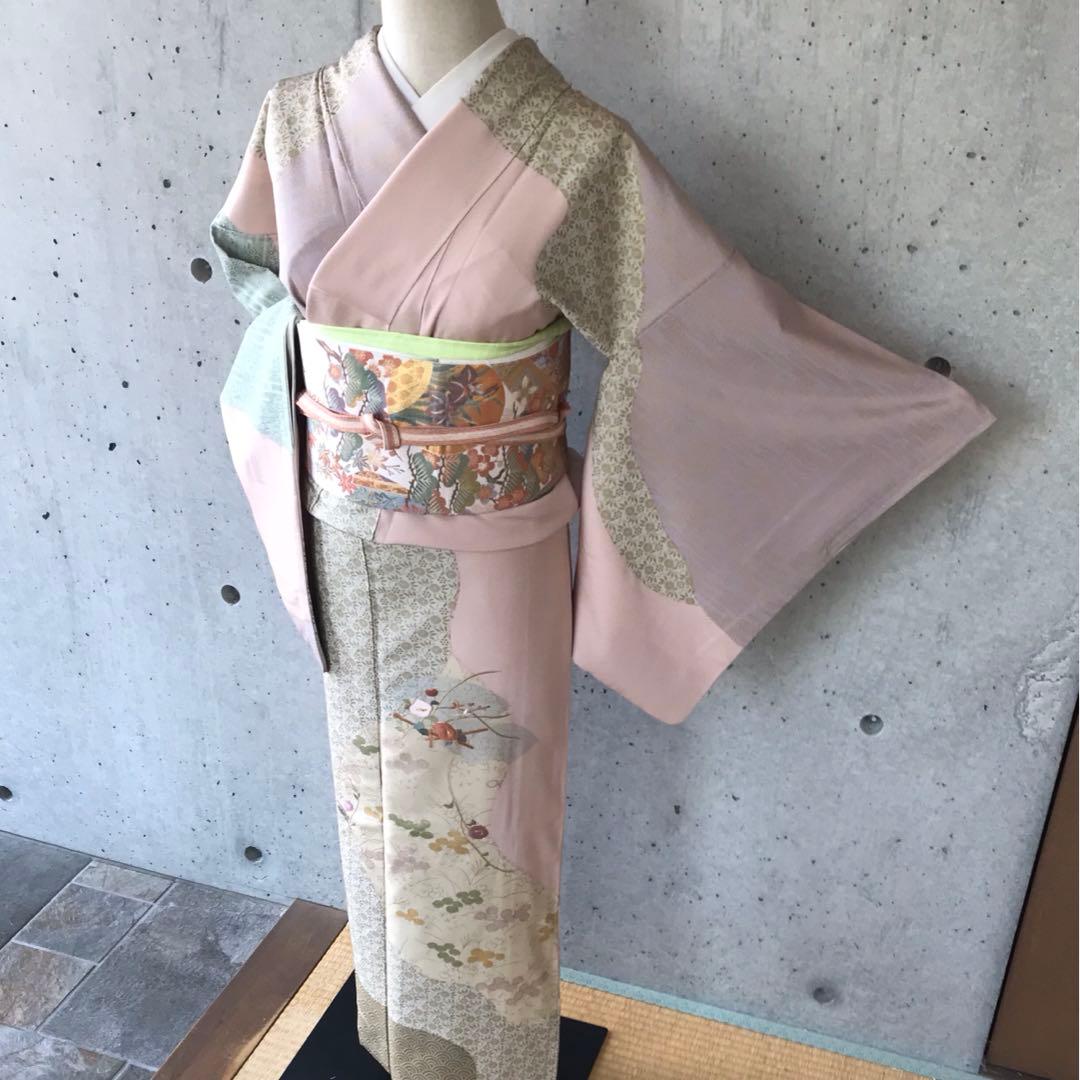 正絹　上質な訪問着　部分刺繍に金彩　袷　小さめサイズ