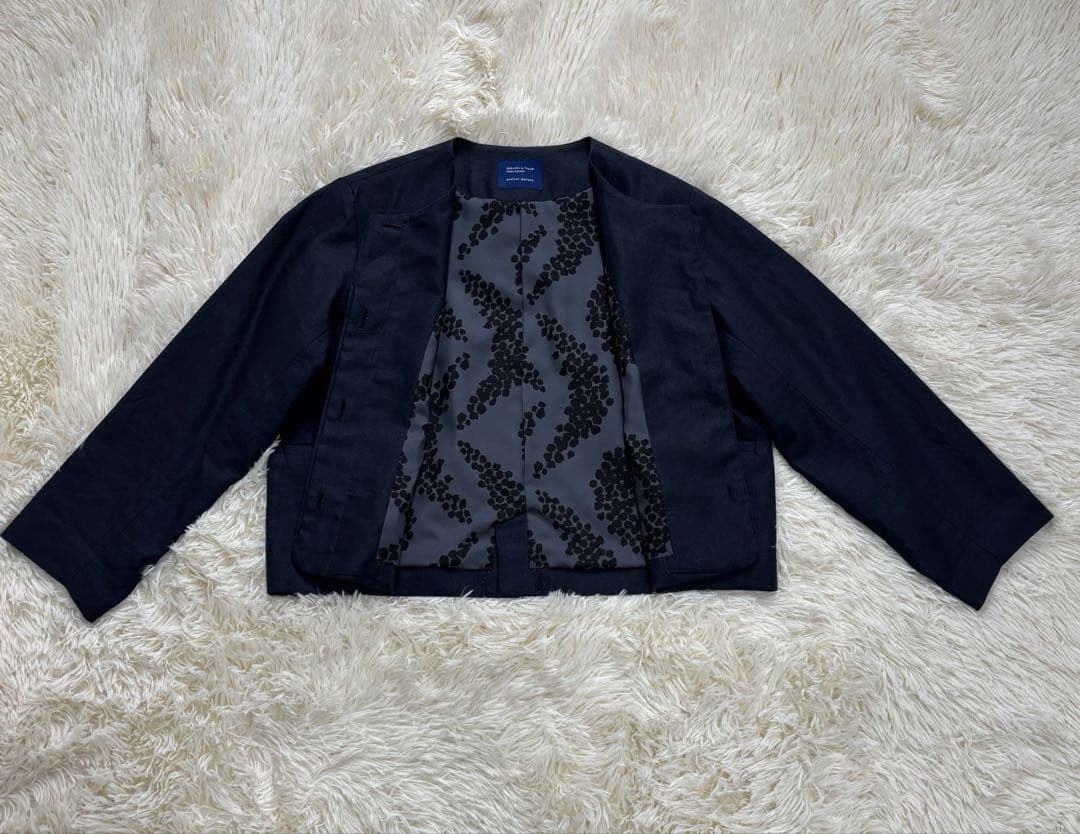 北欧、暮らしの道具店　アトリエナルセ　ノーカラージャケット　リネン　ネイビー