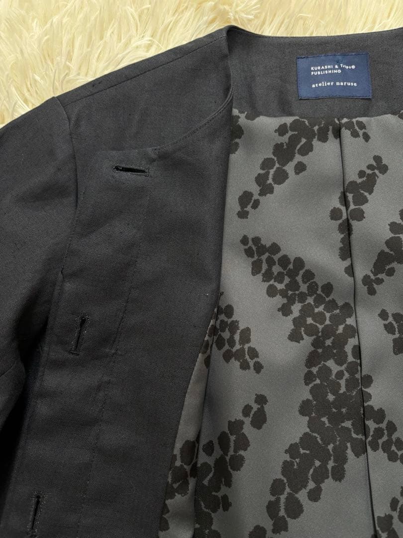 北欧、暮らしの道具店　アトリエナルセ　ノーカラージャケット　リネン　ネイビー