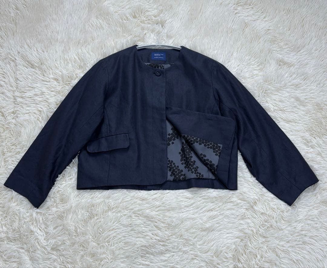 北欧、暮らしの道具店　アトリエナルセ　ノーカラージャケット　リネン　ネイビー