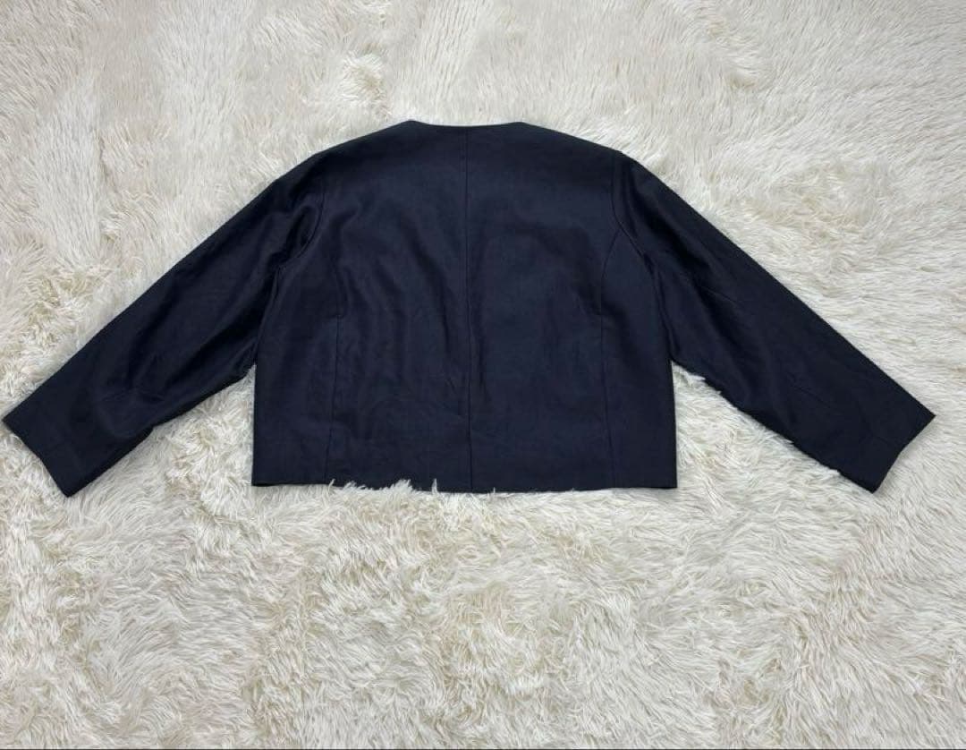 北欧、暮らしの道具店　アトリエナルセ　ノーカラージャケット　リネン　ネイビー