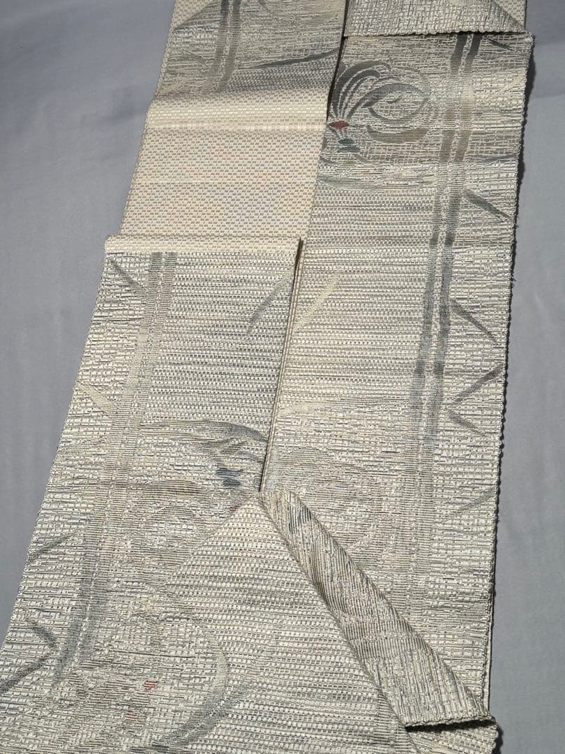 [ヴィンテージ] 本場筑前博多織　名古屋帯　正絹　博多帯　白練色　白　洒落帯