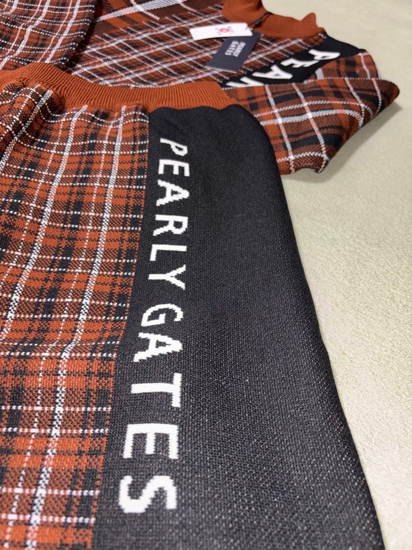 （新品）パーリーゲイツ、マルチチェック柄、ニット、セットアップ、サイズ0