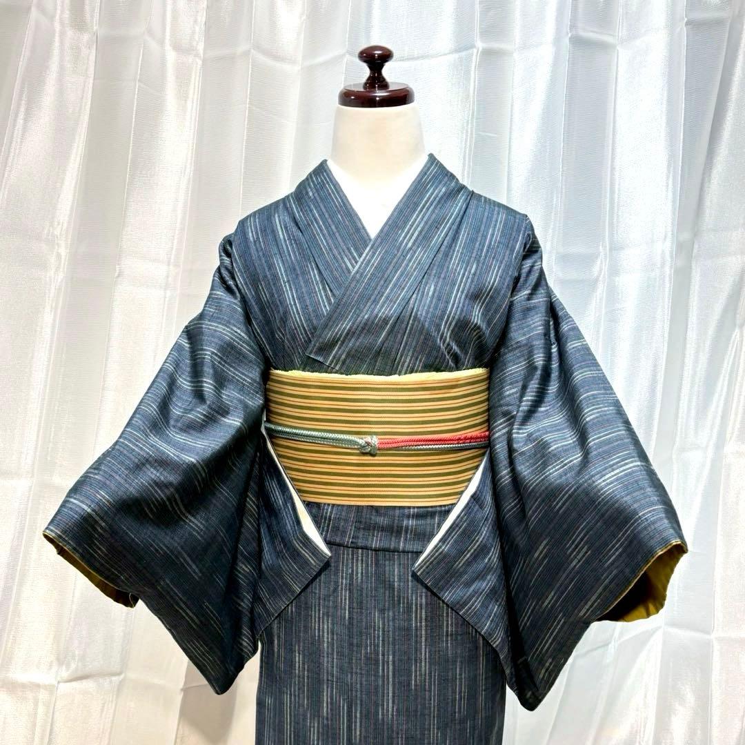 正絹　紬　十日町紬風　小紋　フルセット　着物専門店扱い　まるやま　フ9988