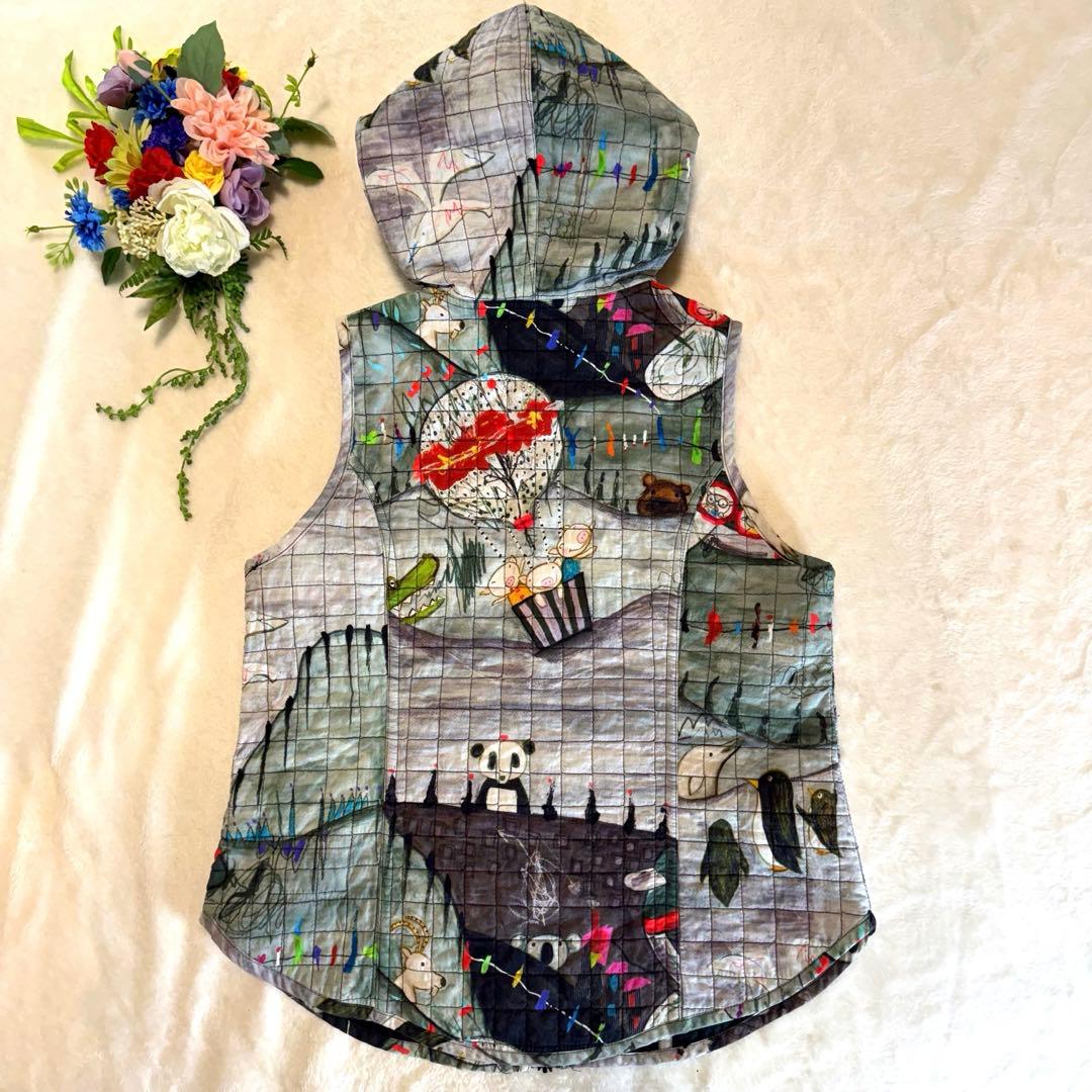 アルベロベロ リバーシブル キルティング フード付き ベスト ぶたさん 2way