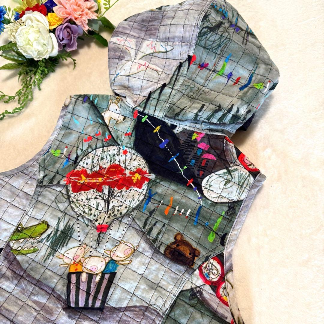 アルベロベロ リバーシブル キルティング フード付き ベスト ぶたさん 2way