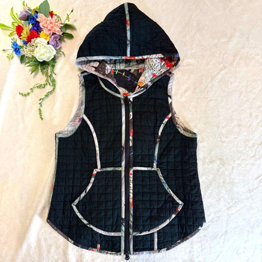 アルベロベロ リバーシブル キルティング フード付き ベスト ぶたさん 2way