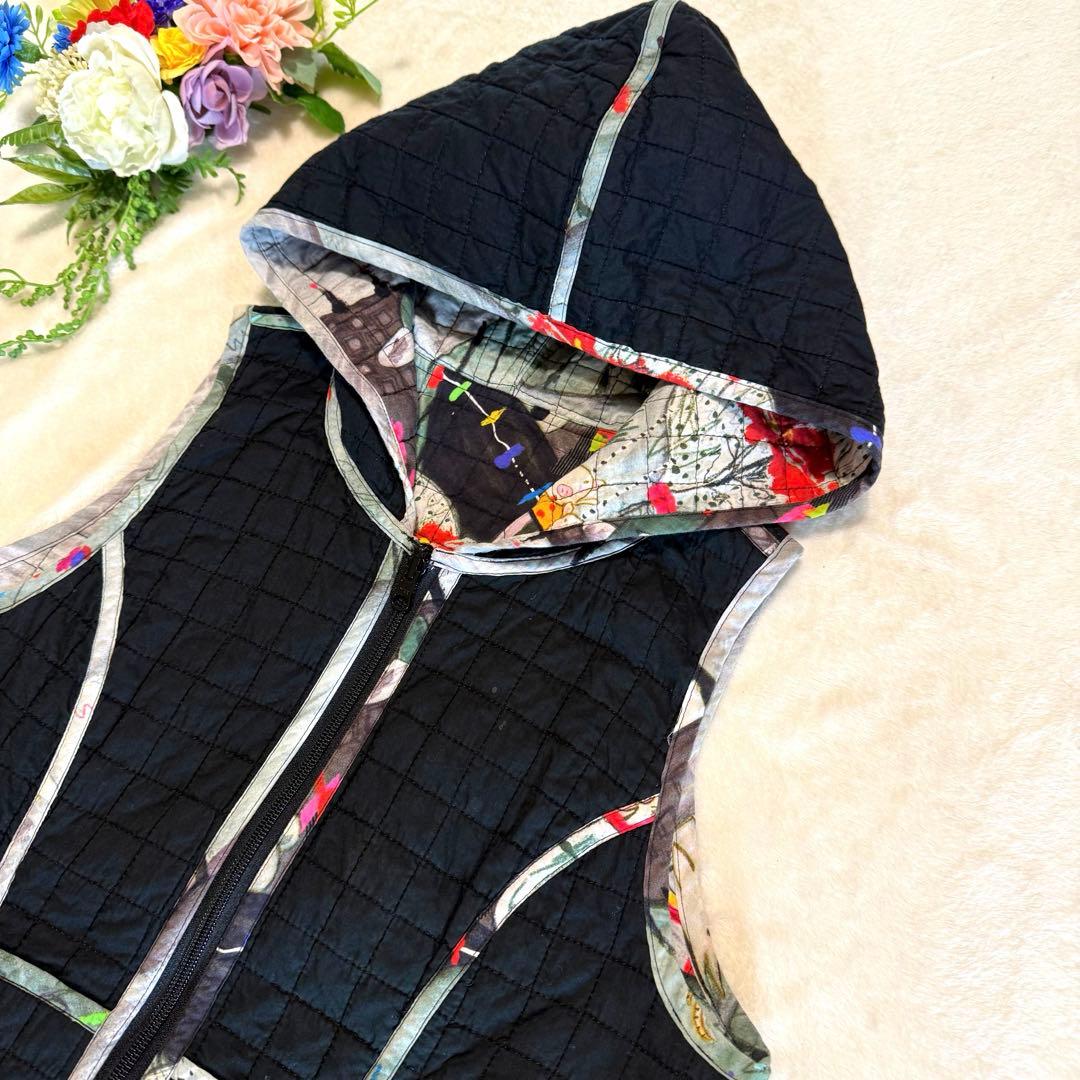 アルベロベロ リバーシブル キルティング フード付き ベスト ぶたさん 2way