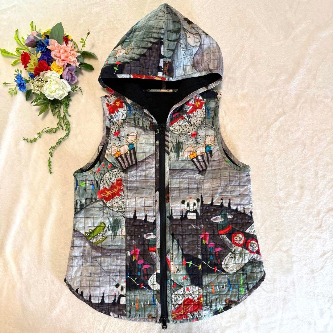 アルベロベロ リバーシブル キルティング フード付き ベスト ぶたさん 2way