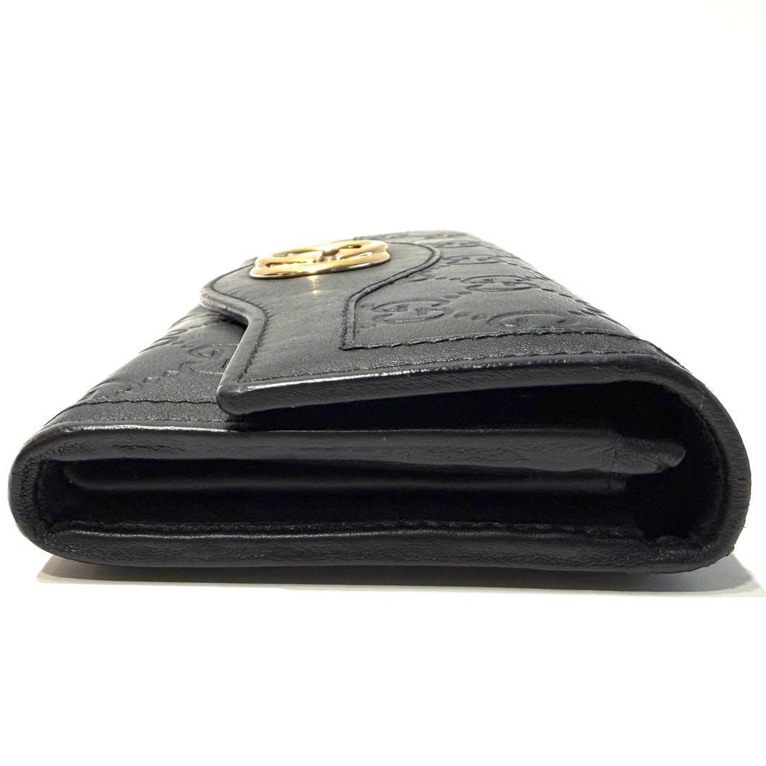 美品☆GUCCI 長財布 シマ インターロッキング フラップ 箱付き ブラック