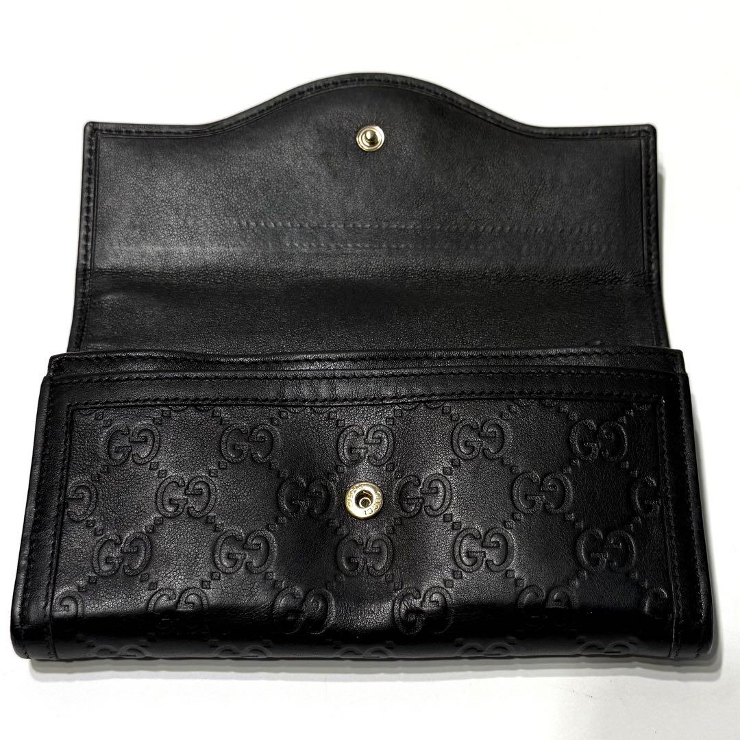 美品☆GUCCI 長財布 シマ インターロッキング フラップ 箱付き ブラック