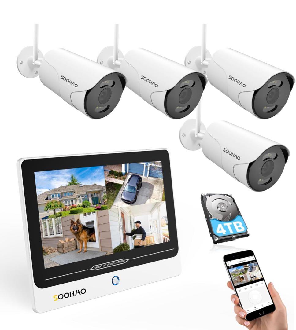 SOOHAO 防犯カメラ ワイヤレス 屋外 4台セット