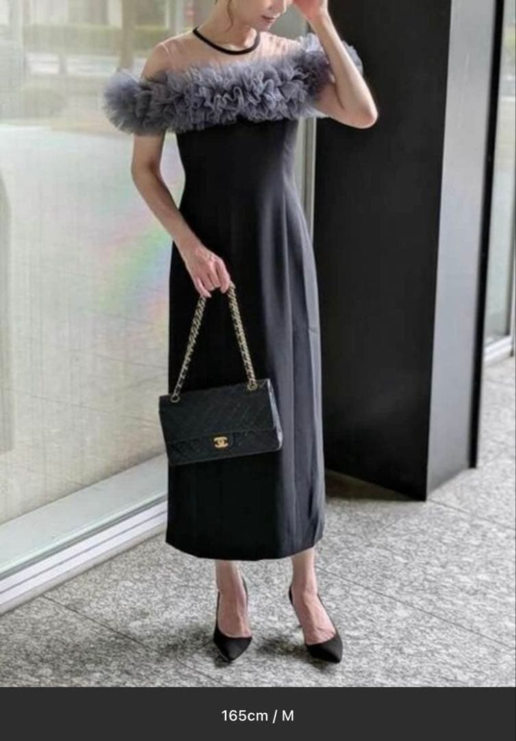 ミモレ丈&ノースリーブフォーマルギャザーチュールセレモニー結婚式パーティードレス