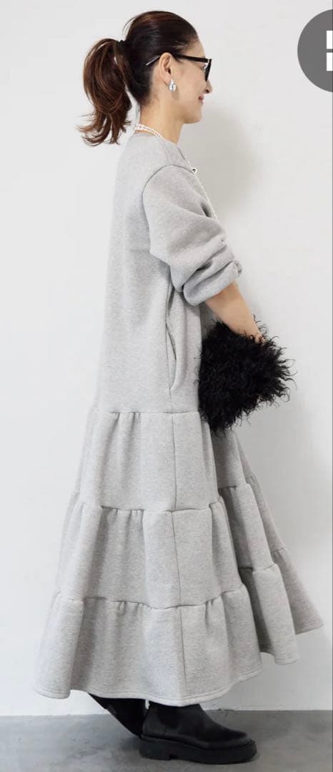 plus OTO.HA裏起毛ティアードスウェットワンピース　グレー