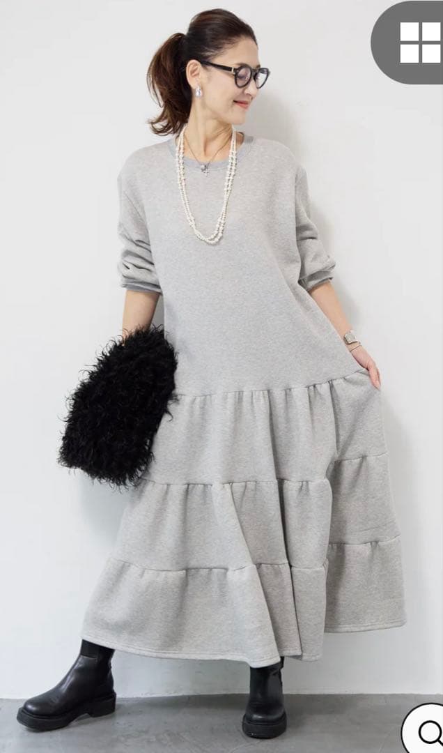 plus OTO.HA裏起毛ティアードスウェットワンピース　グレー