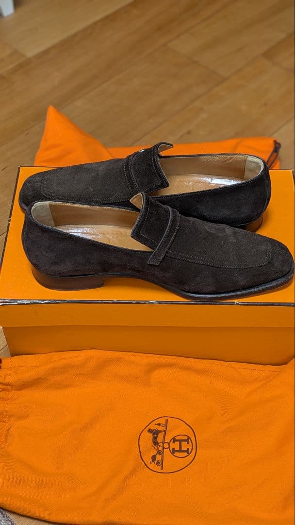 HERMES　エルメス　ダークブラウン スエード バックルローファー
