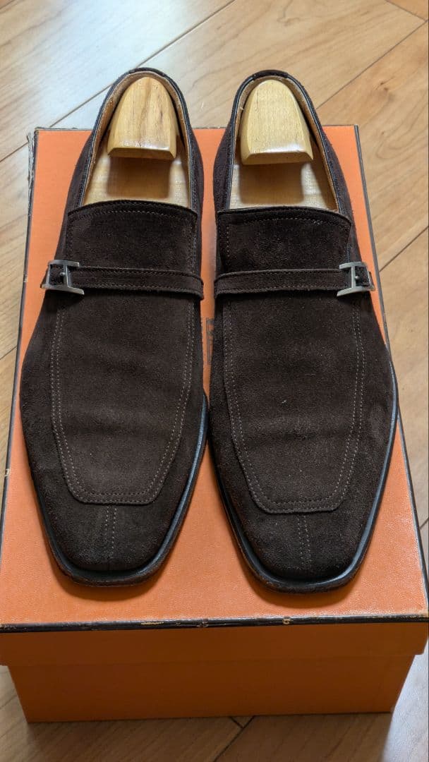 HERMES　エルメス　ダークブラウン スエード バックルローファー