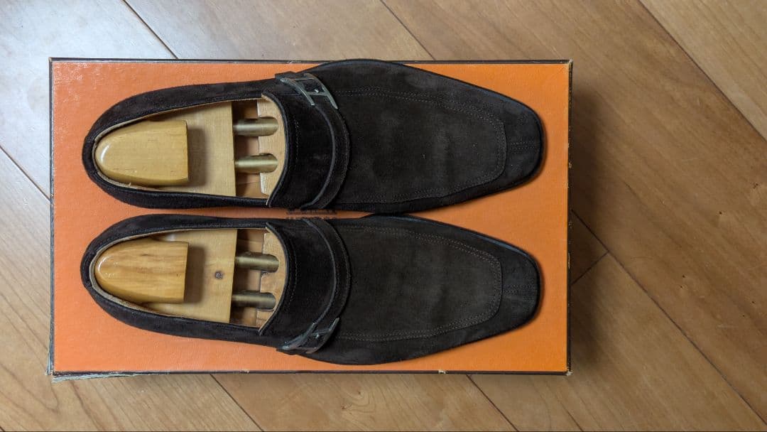 HERMES　エルメス　ダークブラウン スエード バックルローファー