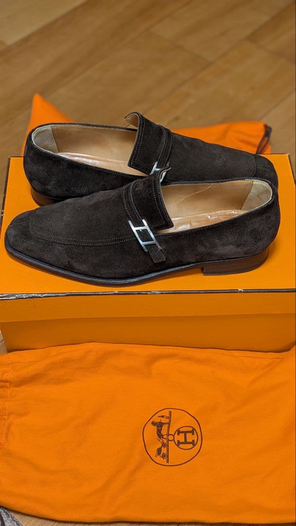 HERMES　エルメス　ダークブラウン スエード バックルローファー