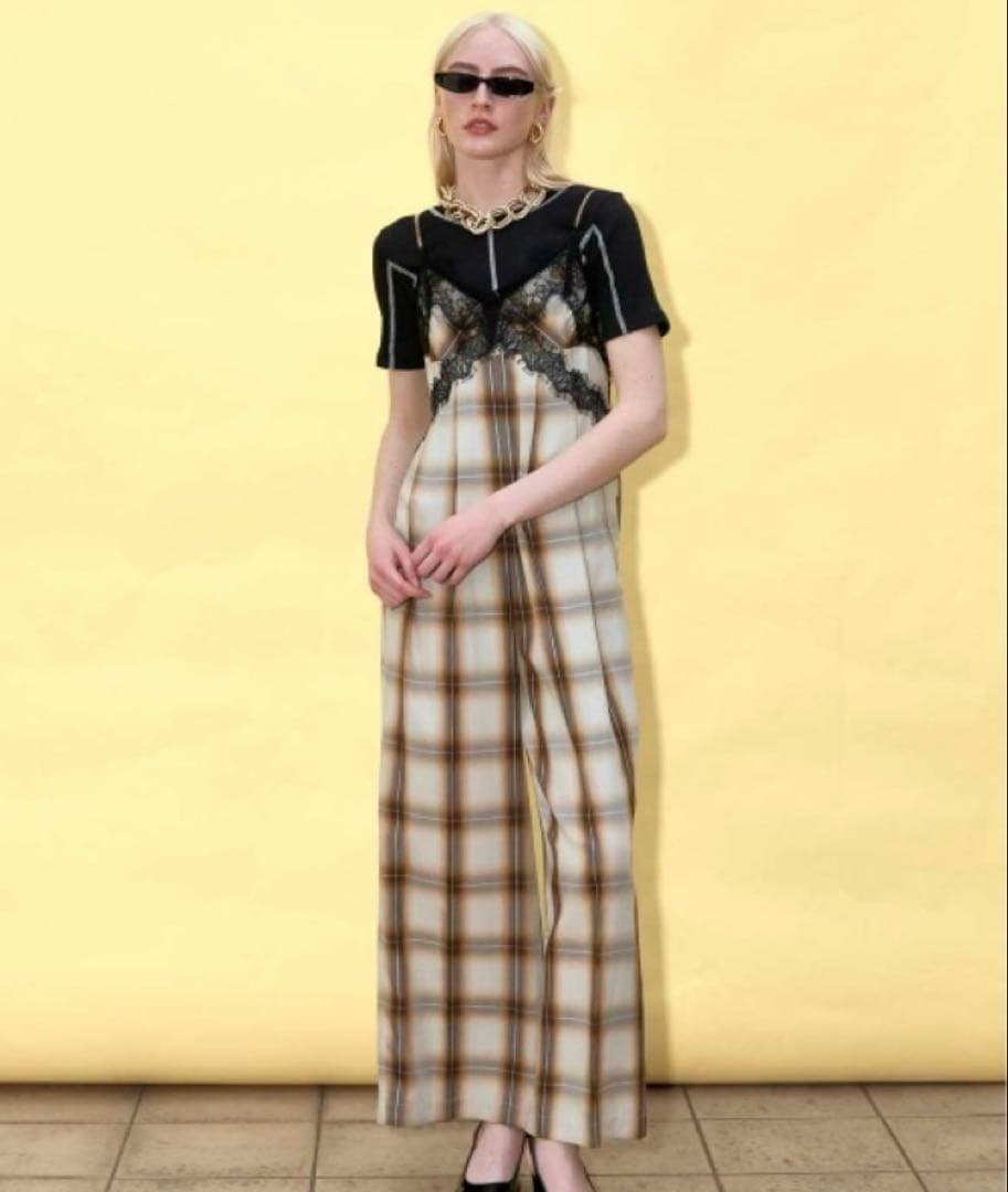サロペット・オーバーオール・オールインワン Plaid Lace Camisole MAISON SPECIAL