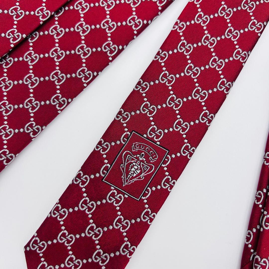 【美品】GUCCI バーガンディ GGパターン ネクタイ