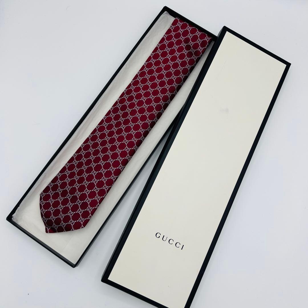 【美品】GUCCI バーガンディ GGパターン ネクタイ