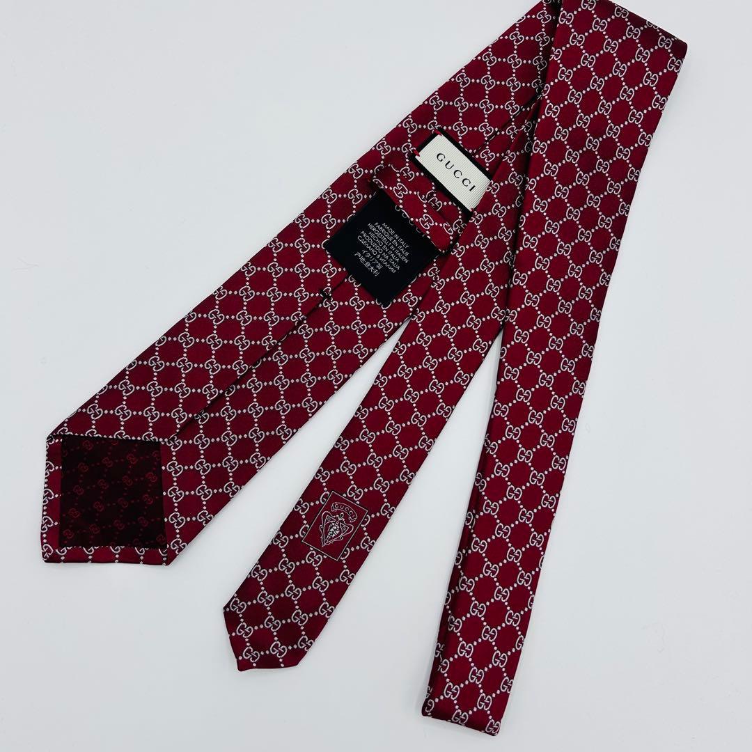 【美品】GUCCI バーガンディ GGパターン ネクタイ