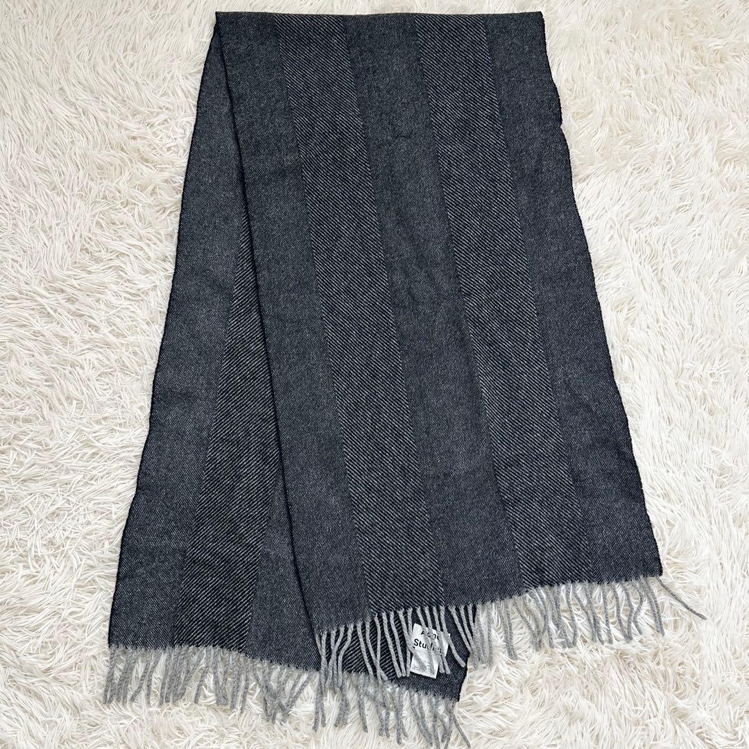 アクネストゥディオズ ヘリンボーン柄 ストライプ マフラー ダークグレー