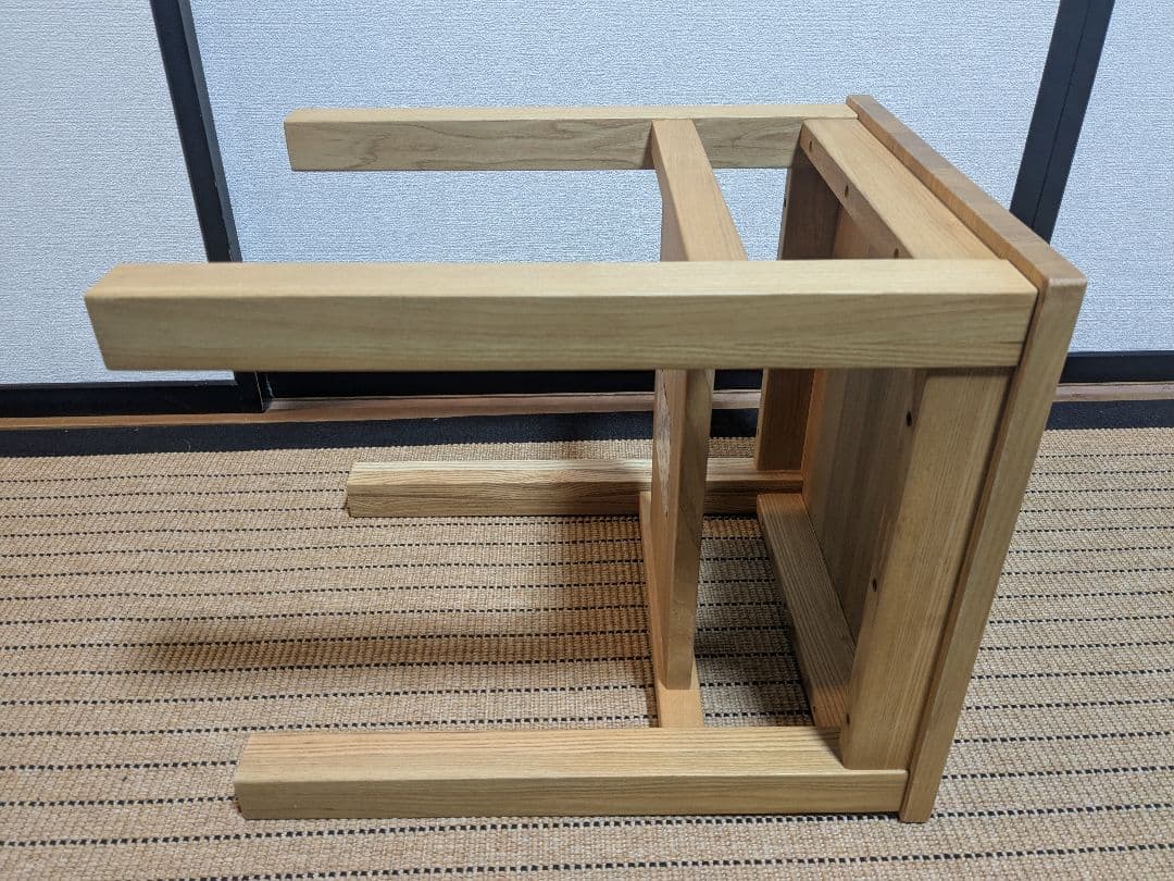 ●　無印良品、サイドテーブルベンチ、タモ材、棚付き、送料込み