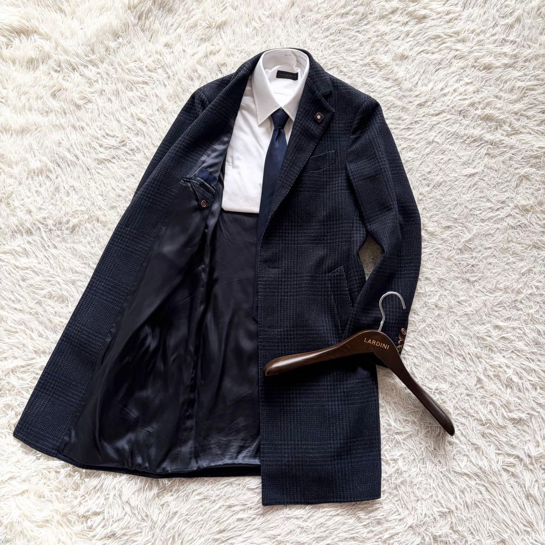<ハンガー>LARDINI ネイビー ウール チェスターコート 44